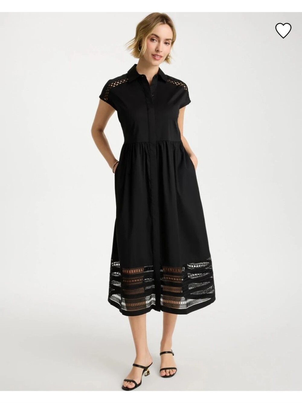 Chico's Lace Trim Midi Shirtdress- 2 (12/14-L) - Picture 4 of 11